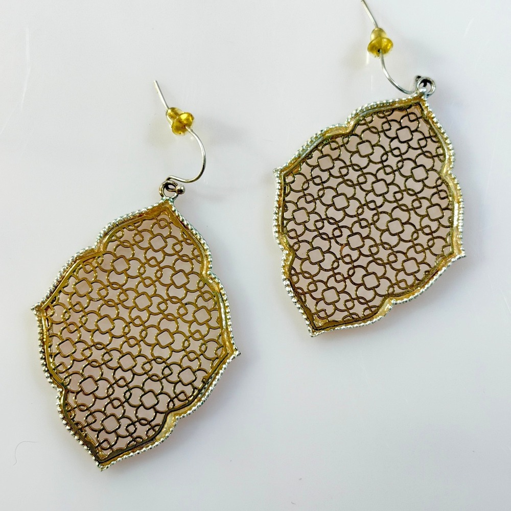 Plunder Earrings Gold Tone Filigree Quatrefoil Pierced Dangle 2.5"